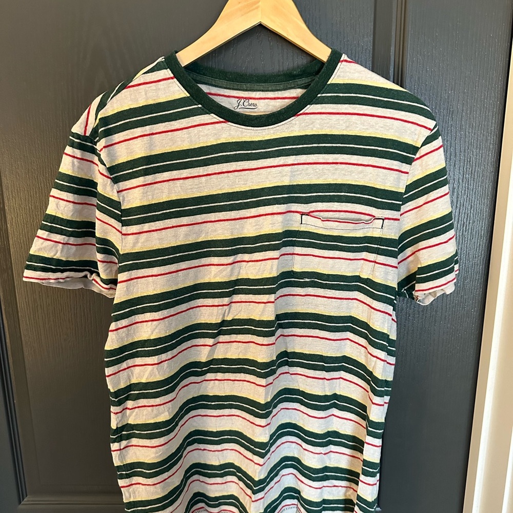 J. Crew Men's Striped Green and Red Shirt